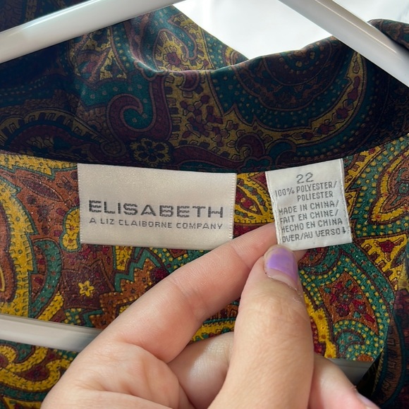 NWT Elisabeth 2 Piece Long Sleeve Button Up Blouse Skirt Brown Paisley Womens 22 - Picture 6 of 8